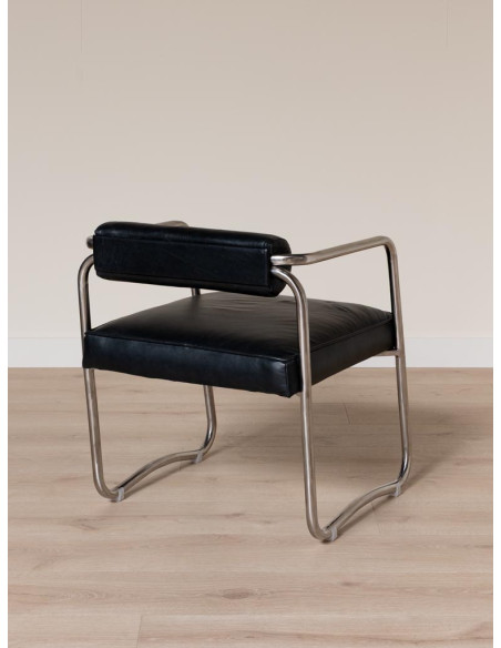 Fauteuil design cuir noir acier chromé 61x62x71 cm Tubica  - 7