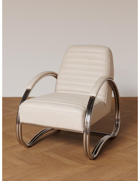 Fauteuil lounge cuir beige acier chromé 66x86x80 cm Harvey  - 2
