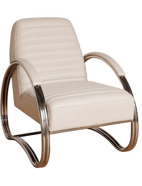 Fauteuil lounge cuir beige acier chromé 66x86x80 cm Harvey  - 1