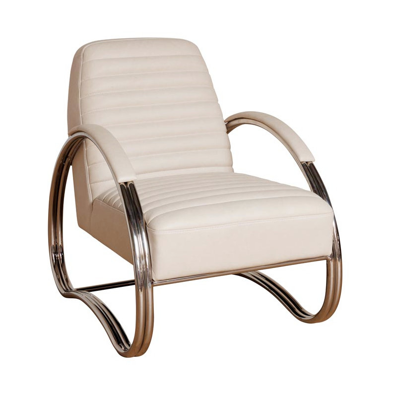Fauteuil lounge cuir beige acier chromé 66x86x80 cm Harvey  - 1