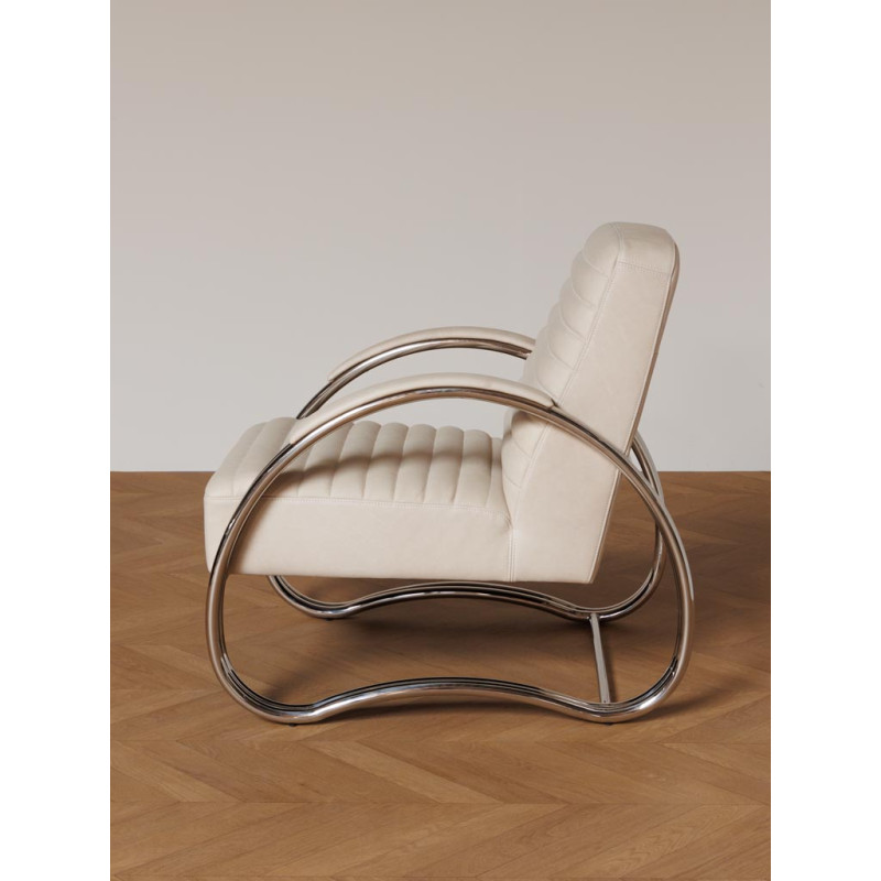 Fauteuil lounge cuir beige acier chromé 66x86x80 cm Harvey  - 3