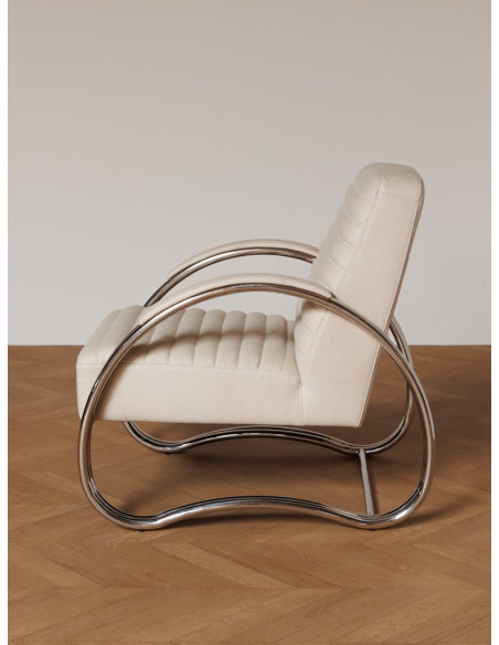 Fauteuil lounge cuir beige acier chromé 66x86x80 cm Harvey  - 3