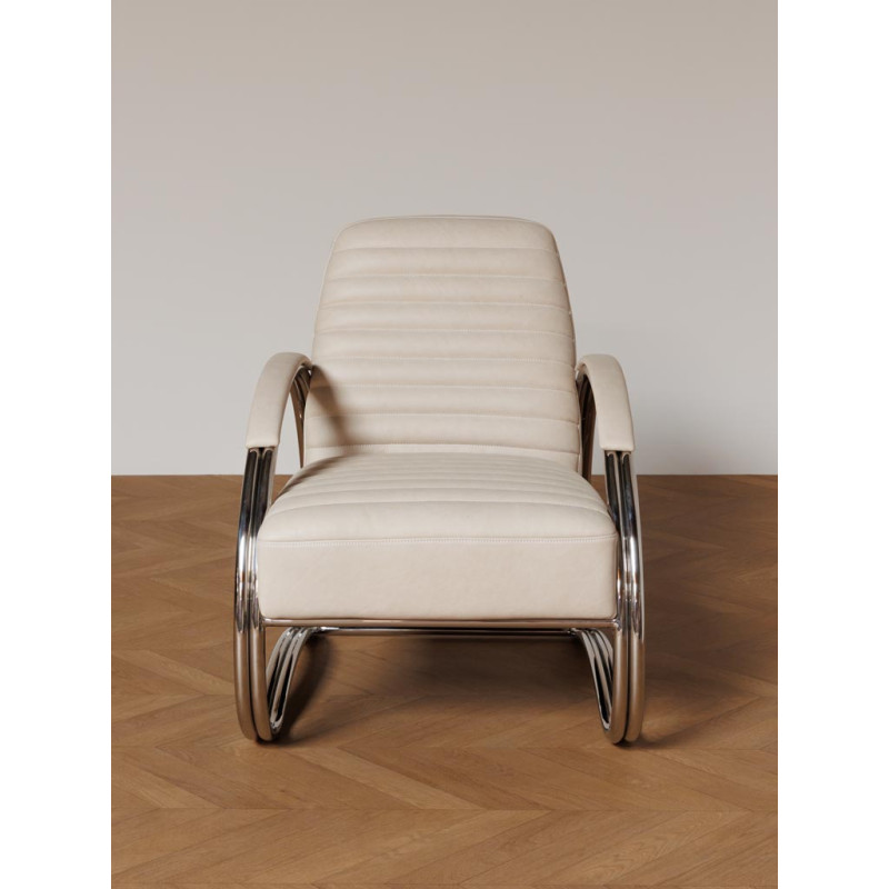 Fauteuil lounge cuir beige acier chromé 66x86x80 cm Harvey  - 4