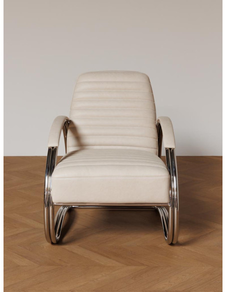 Fauteuil lounge cuir beige acier chromé 66x86x80 cm Harvey  - 4