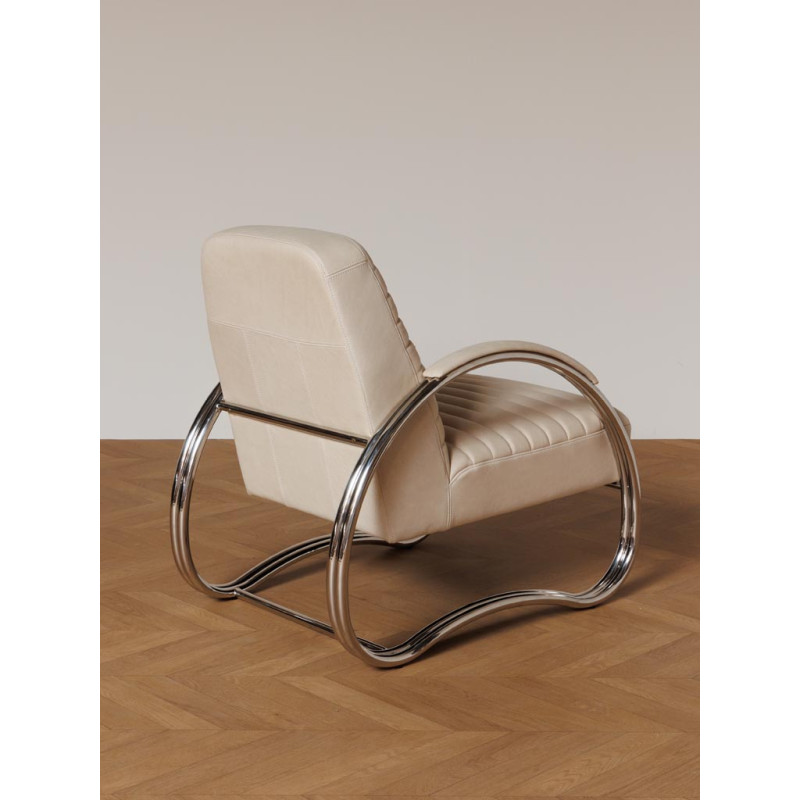 Fauteuil lounge cuir beige acier chromé 66x86x80 cm Harvey  - 5