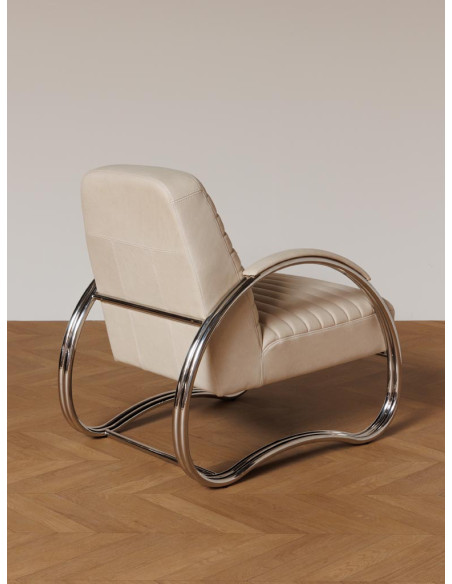 Fauteuil lounge cuir beige acier chromé 66x86x80 cm Harvey  - 5