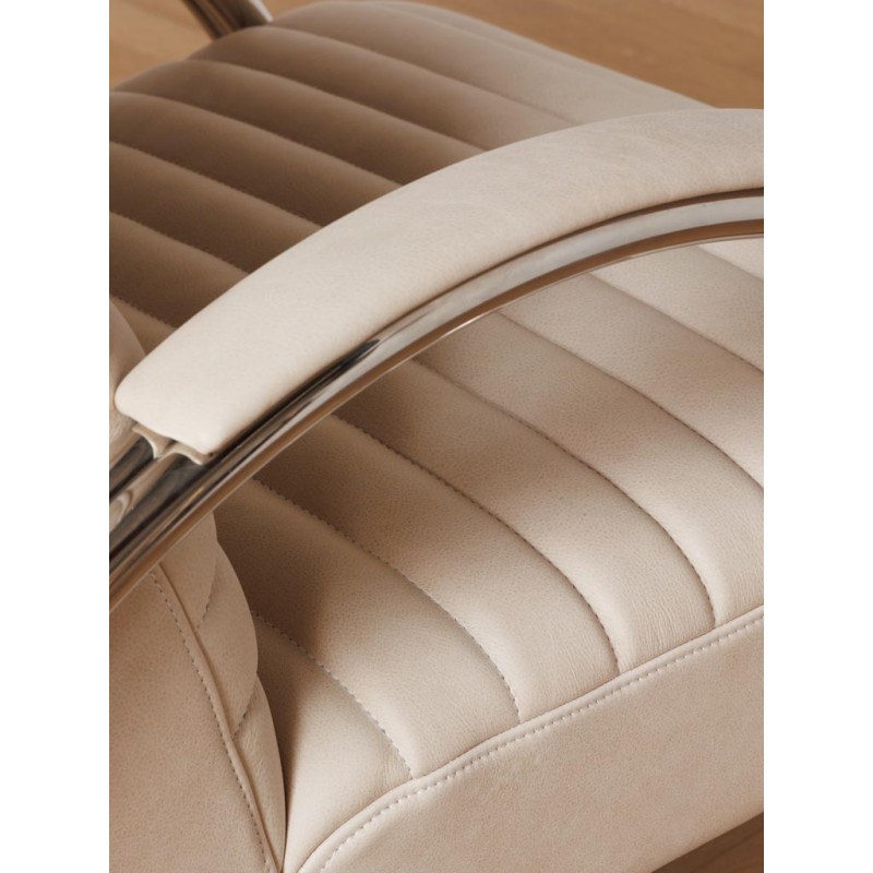 Fauteuil lounge cuir beige acier chromé 66x86x80 cm Harvey  - 6