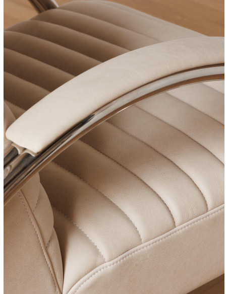 Fauteuil lounge cuir beige acier chromé 66x86x80 cm Harvey  - 6