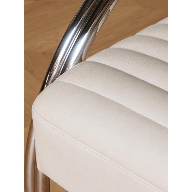 Fauteuil lounge cuir beige acier chromé 66x86x80 cm Harvey  - 7