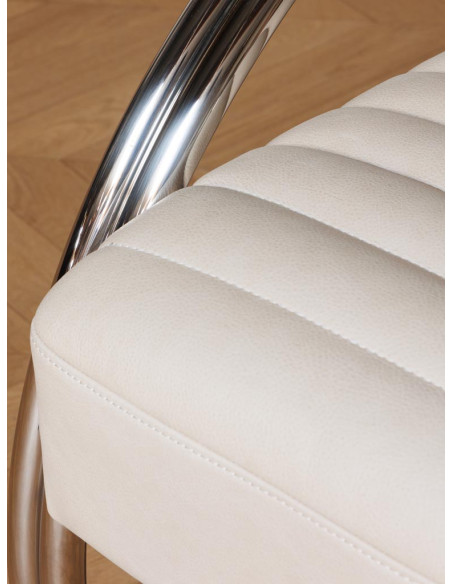 Fauteuil lounge cuir beige acier chromé 66x86x80 cm Harvey  - 7