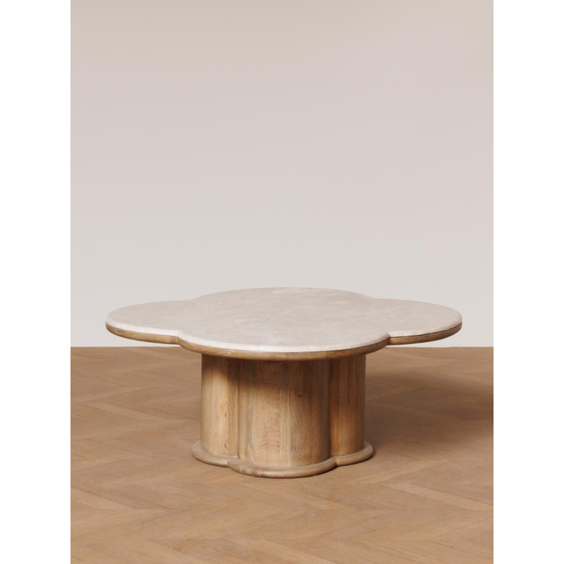 Table basse marbre manguier forme organique 108x43 cm Quadrilobe  - 2