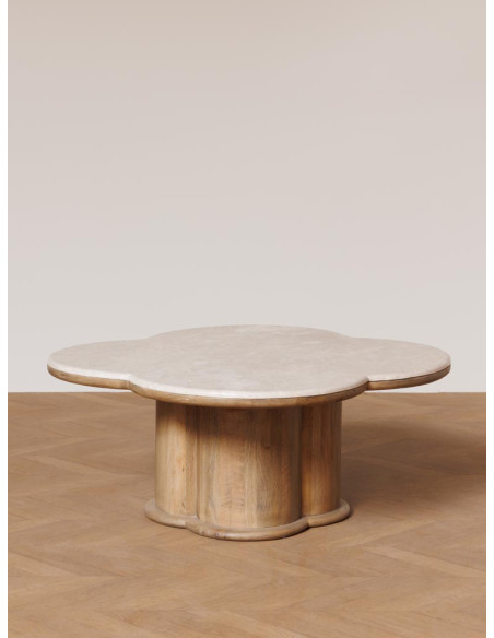 Table basse marbre manguier forme organique 108x43 cm Quadrilobe  - 2