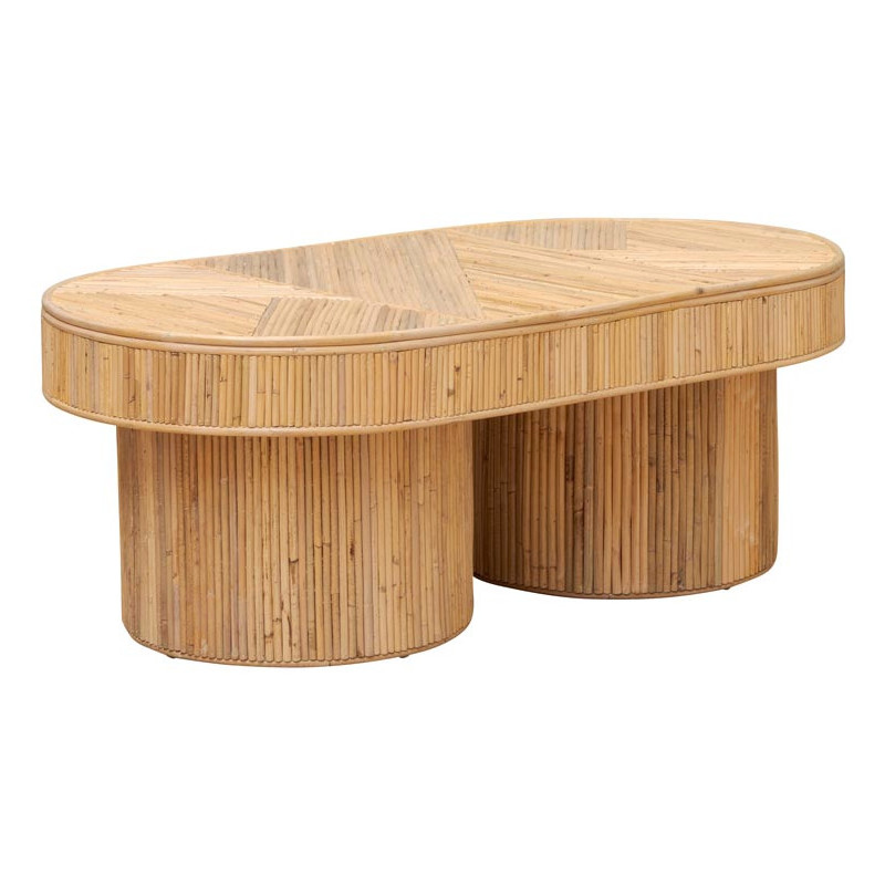 Table basse ovale rotin bois clair 109x60,5x41 cm Carica  - 1