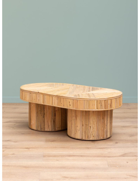 Table basse ovale rotin bois clair 109x60,5x41 cm Carica  - 2