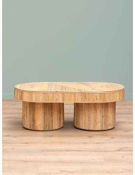 Table basse ovale rotin bois clair 109x60,5x41 cm Carica  - 3