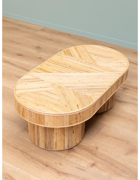Table basse ovale rotin bois clair 109x60,5x41 cm Carica  - 5
