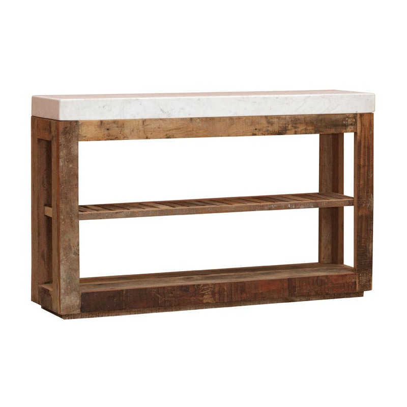 Console bois recyclé marbre blanc 132x31x81,5 cm Greta  - 1