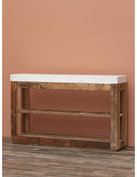 Console bois recyclé marbre blanc 132x31x81,5 cm Greta  - 4