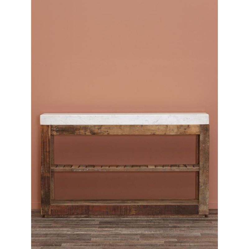 Console bois recyclé marbre blanc 132x31x81,5 cm Greta  - 3