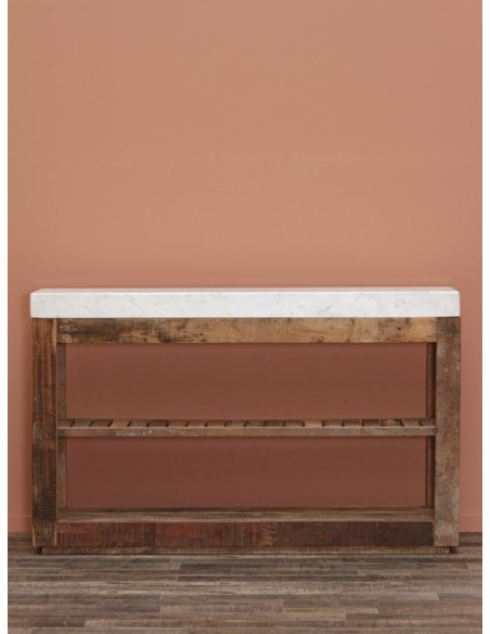 Console bois recyclé marbre blanc 132x31x81,5 cm Greta  - 3
