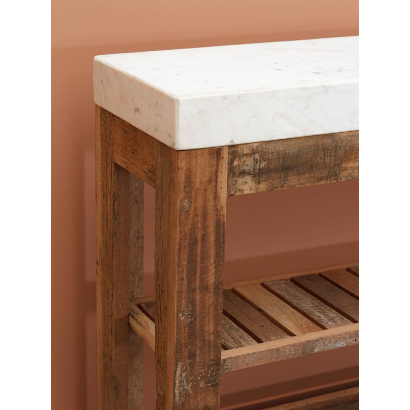 Console bois recyclé marbre blanc 132x31x81,5 cm Greta  - 5