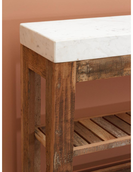 Console bois recyclé marbre blanc 132x31x81,5 cm Greta  - 5