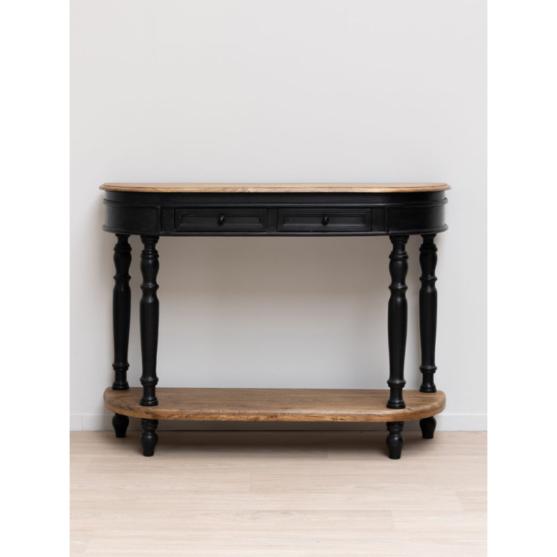 Console d’entrée noire manguier 2 tiroirs 121x35x91 cm Nevermore  - 3