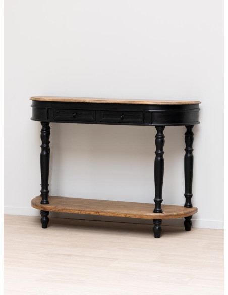Console d’entrée noire manguier 2 tiroirs 121x35x91 cm Nevermore  - 4