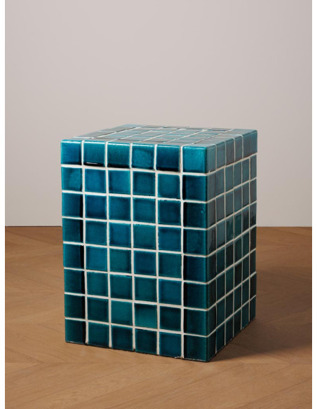 Table d’appoint céramique turquoise 33x33x44 cm Pool  - 2