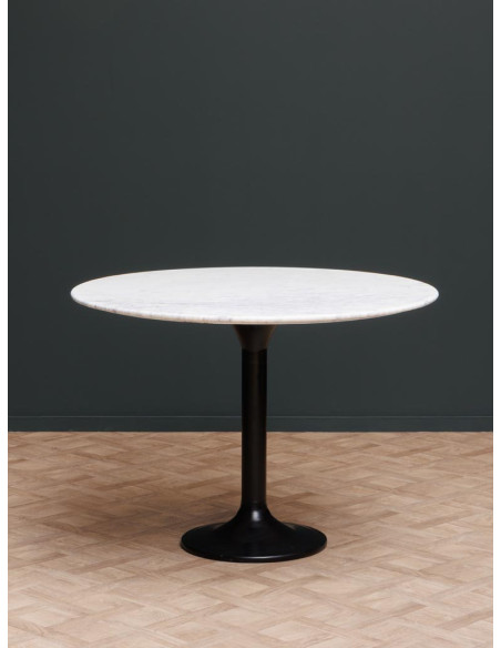Table à manger ronde marbre blanc 106 cm Walvis  - 3