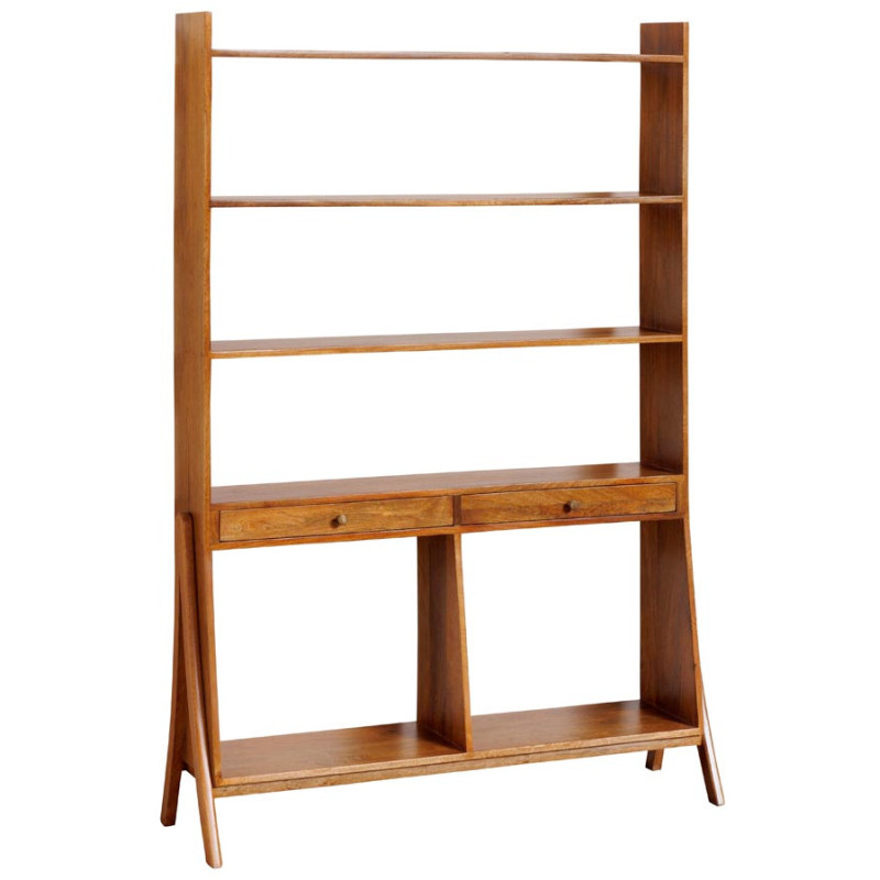 Bibliothèque étagère manguier 2 tiroirs 120x28x175 cm Soto  - 1