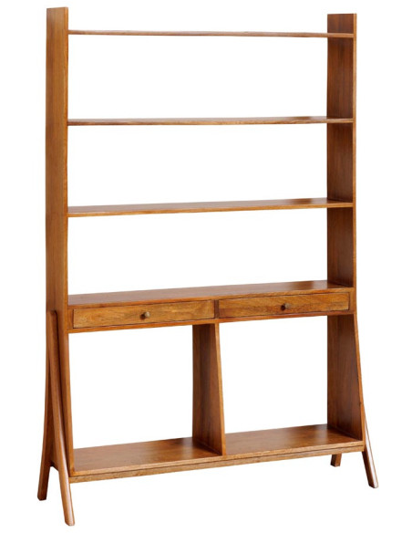 Bibliothèque étagère manguier 2 tiroirs 120x28x175 cm Soto  - 1