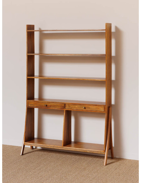 Bibliothèque étagère manguier 2 tiroirs 120x28x175 cm Soto  - 4