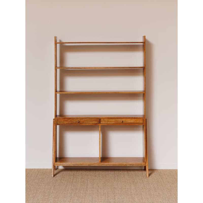 Bibliothèque étagère manguier 2 tiroirs 120x28x175 cm Soto  - 3