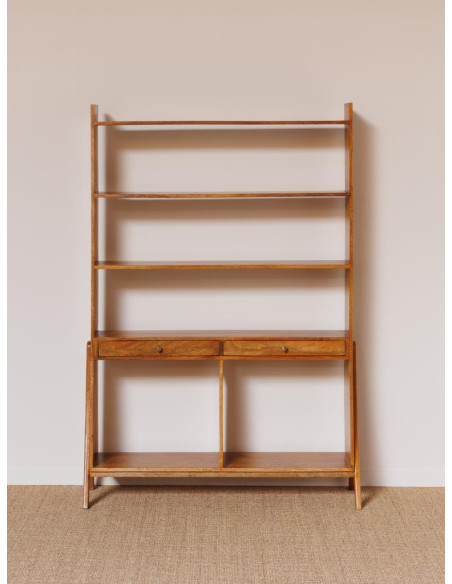 Bibliothèque étagère manguier 2 tiroirs 120x28x175 cm Soto  - 3