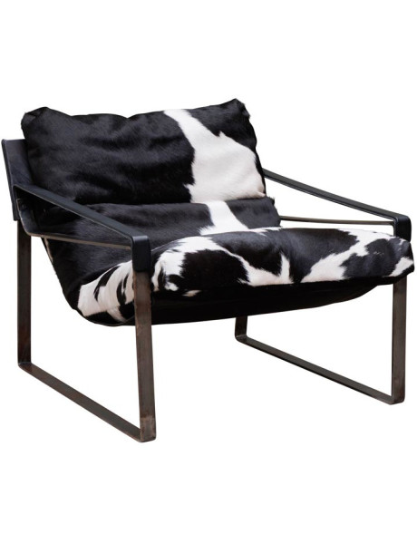Fauteuil lounge peau de vache noir blanc Montaine  - 1