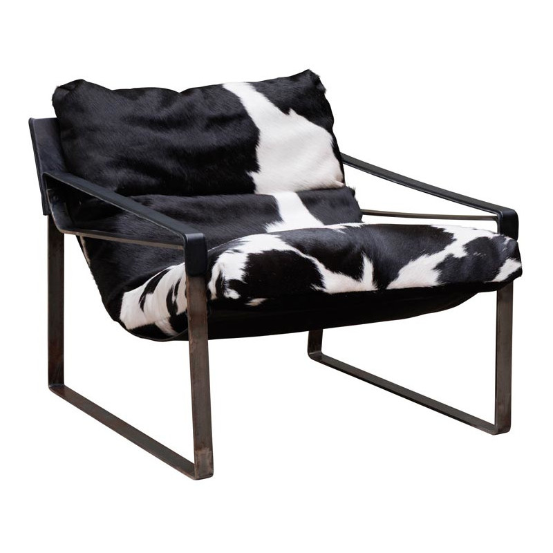 Fauteuil lounge peau de vache noir blanc Montaine  - 1
