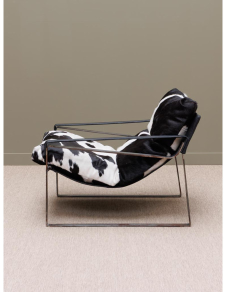 Fauteuil lounge peau de vache noir blanc Montaine  - 4
