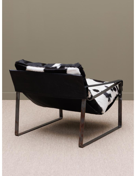 Fauteuil lounge peau de vache noir blanc Montaine  - 5