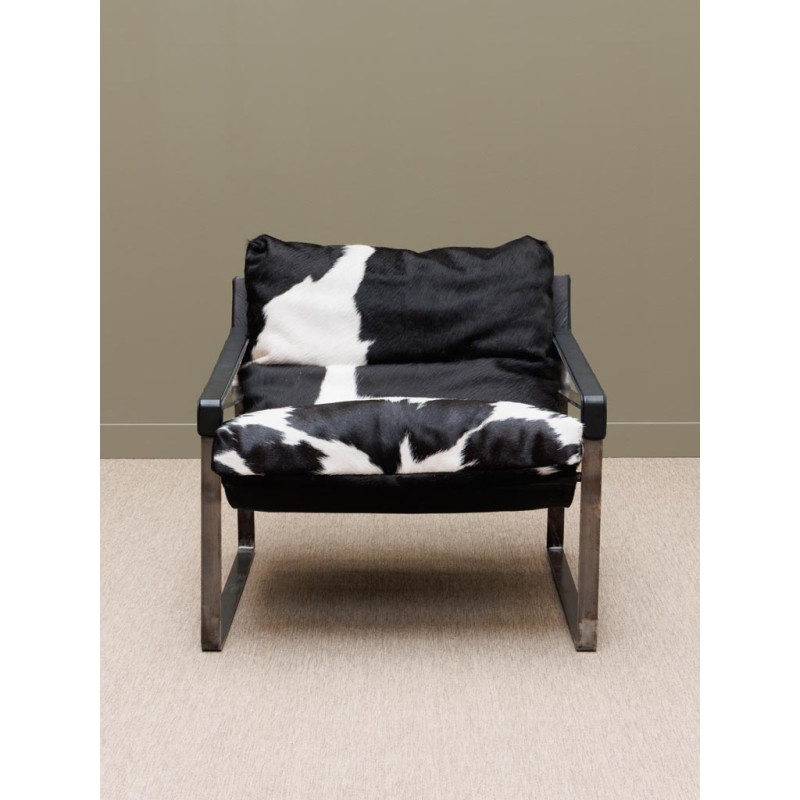 Fauteuil lounge peau de vache noir blanc Montaine  - 2