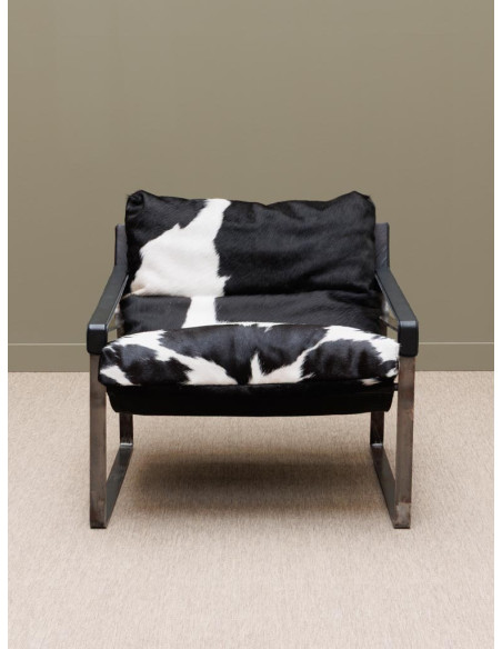 Fauteuil lounge peau de vache noir blanc Montaine  - 2