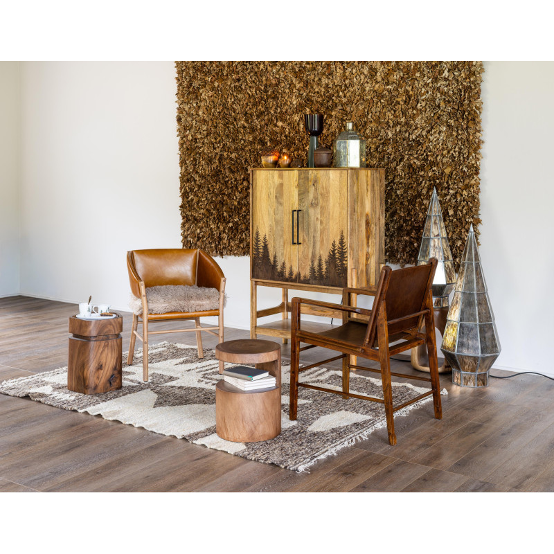 Chaise fauteuil cuir camel et fourrure Nortalik  - 8