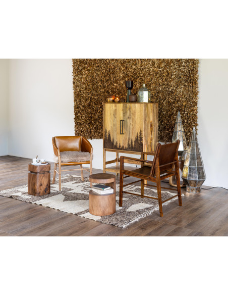 Chaise fauteuil cuir camel et fourrure Nortalik  - 8
