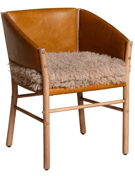 Chaise fauteuil cuir camel et fourrure Nortalik  - 1