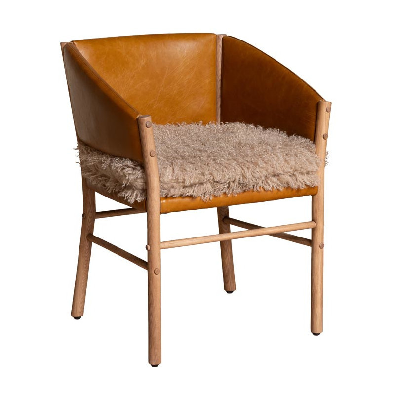 Chaise fauteuil cuir camel et fourrure Nortalik  - 1