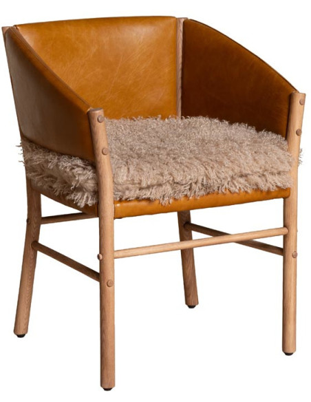 Chaise fauteuil cuir camel et fourrure Nortalik  - 1
