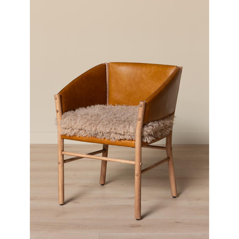 Chaise fauteuil cuir camel et fourrure Nortalik  - 4