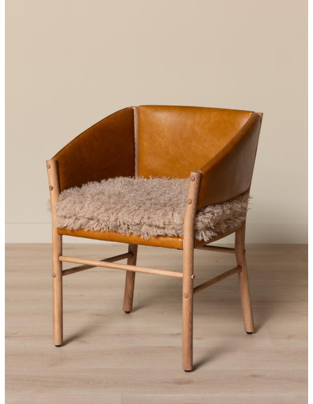 Chaise fauteuil cuir camel et fourrure Nortalik  - 4
