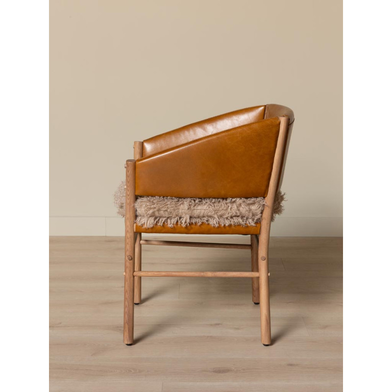 Chaise fauteuil cuir camel et fourrure Nortalik  - 5