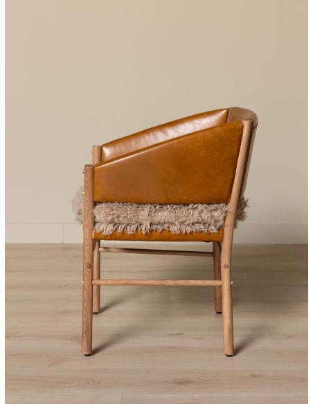 Chaise fauteuil cuir camel et fourrure Nortalik  - 5